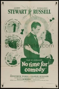 9p614 NO TIME FOR COMEDY 1sh R1956 romantic close up of Jimmy Stewart & Rosalind Russell!