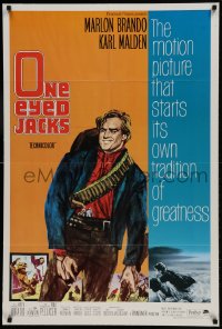 9p628 ONE EYED JACKS 1sh R1966 cool different art of director & star Marlon Brando!