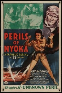 9p663 PERILS OF NYOKA chapter 11 1sh 1942 Republic serial, art of Kay Aldridge, Treacherous Trail!