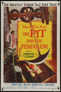 9p674 PIT & THE PENDULUM 1sh 1961 Edgar Allan Poe's greatest terror tale, horror art!