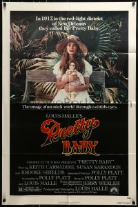 9p686 PRETTY BABY 1sh 1978 directed by Louis Malle, young Brooke Shields sitting with doll!