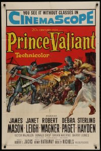 9p689 PRINCE VALIANT 1sh 1954 artwork of Robert Wagner in armor saving sexy Janet Leigh!