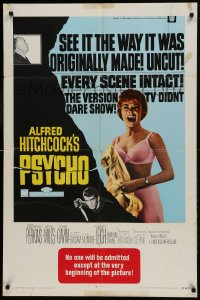 9p694 PSYCHO 1sh R1969 sexy Janet Leigh, Anthony Perkins, Alfred Hitchcock classic!