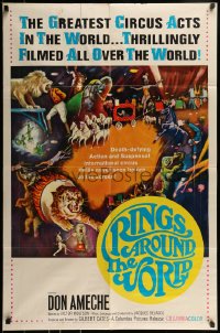 9p725 RINGS AROUND THE WORLD 1sh 1966 Don Ameche, art of the greatest circus acts in the world!