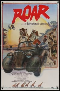9p731 ROAR 1sh 1981 cool Hopkins comedy jungle art of tigers, lions, giraffes and elephants!
