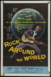 9p733 ROCK AROUND THE WORLD 1sh 1957 early rock & roll, great artwork of Tommy Steele!
