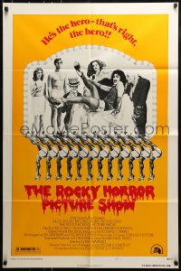 9p736 ROCKY HORROR PICTURE SHOW style B 1sh 1975 Tim Curry is the hero, wacky cast portrait!