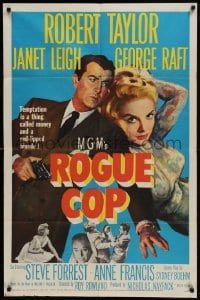 9p740 ROGUE COP 1sh 1954 art of Robert Taylor with gun & sexiest Janet Leigh, film noir!