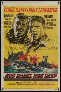 9p750 RUN SILENT, RUN DEEP 1sh 1958 Clark Gable & Burt Lancaster in military submarine!