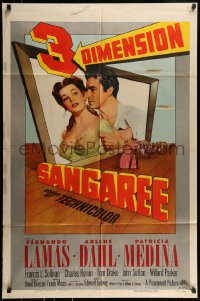 9p758 SANGAREE 3D 1sh 1953 cool artwork of Fernando Lamas holding sexiest Arlene Dahl!