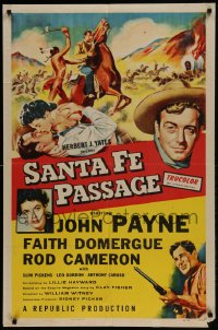 9p762 SANTA FE PASSAGE 1sh 1955 romantic art of John Payne & Faith Domergue, Rod Cameron