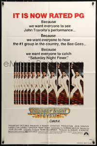 9p765 SATURDAY NIGHT FEVER 1sh R1979 multiple images of disco dancer Travolta, it's now rated PG!