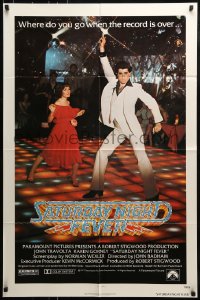 9p764 SATURDAY NIGHT FEVER 1sh 1977 best image of disco John Travolta & Karen Lynn Gorney, R-rated!