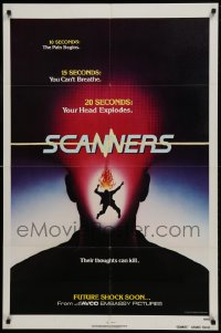 9p771 SCANNERS advance 1sh 1981 David Cronenberg, in 20 seconds your head explodes!