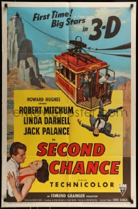 9p776 SECOND CHANCE 3D 1sh 1953 cool art of Robert Mitchum, sexy Linda Darnell & cable car!