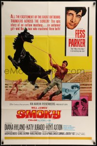 9p802 SMOKY 1sh 1966 western cowboy Fess Parker tames outlaw mustang!