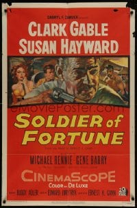 9p804 SOLDIER OF FORTUNE 1sh 1955 art of Clark Gable shooting gun, plus sexy Susan Hayward!