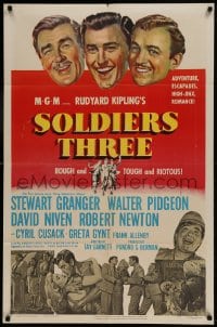 9p805 SOLDIERS THREE 1sh 1951 Stewart Granger, Walter Pidgeon & David Niven!