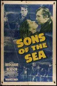 9p810 SONS OF THE SEA 1sh 1941 Michael Redgrave, Valerie Hobson, cool seafaring image!