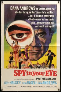 9p820 SPY IN YOUR EYE 1sh 1966 Dana Andrews has sexier gals and groovier gimmicks, cool art!