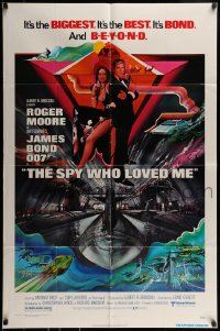 9p821 SPY WHO LOVED ME 1sh 1977 great art of Roger Moore as James Bond by Bob Peak!