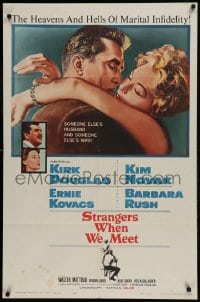 9p852 STRANGERS WHEN WE MEET 1sh 1960 Kirk Douglas embracing Kim Novak, who is not his wife!