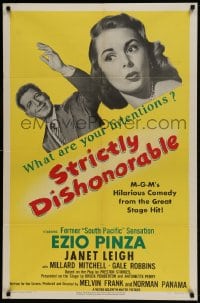 9p858 STRICTLY DISHONORABLE 1sh 1951 what are Ezio Pinza's intentions toward Janet Leigh?