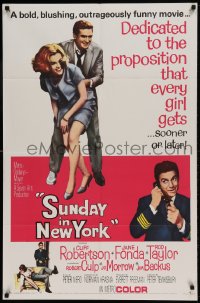 9p864 SUNDAY IN NEW YORK style B 1sh 1964 Rod Taylor, sexy Jane Fonda, Cliff Robertson, Jo Morrow!