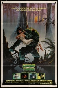 9p869 SWAMP THING studio style 1sh 1982 Wes Craven, Richard Hescox art of him holding sexy Adrienne Barbeau!