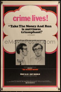 9p873 TAKE THE MONEY & RUN 1sh 1969 wacky Woody Allen mugshot in classic mockumentary!