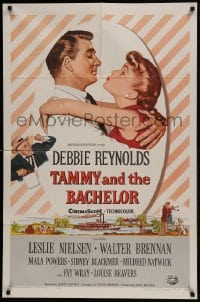 9p877 TAMMY & THE BACHELOR 1sh 1957 artwork of Debbie Reynolds seducing Leslie Nielsen!