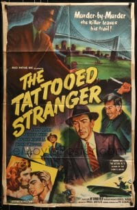 9p882 TATTOOED STRANGER style A 1sh 1950 John Miles & New York detectives track a multiple killer!