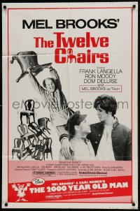9p928 TWELVE CHAIRS/2000 YEAR OLD MAN 1sh 1983 Mel Brooks double-feature, Dom DeLuise!