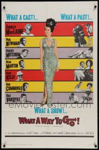 9p962 WHAT A WAY TO GO 1sh 1964 Shirley MacLaine, Paul Newman, Robert Mitchum, Dean Martin