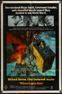 9p967 WHERE EAGLES DARE 1sh 1968 Clint Eastwood, Burton, Ure, different art by Terpning!