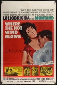 9p968 WHERE THE HOT WIND BLOWS 1sh 1960 Jules Dassin's La Legge, Gina Lollobrigida w/knife!