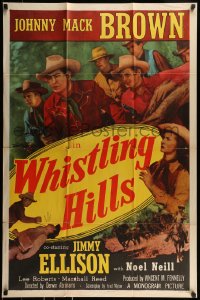 9p972 WHISTLING HILLS 1sh 1951 Johnny Mack Brown, Jimmy Ellison & Noel Neill in western action!