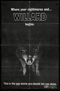 9p983 WILLARD teaser 1sh 1971 creepy close up of Bruce Davison's pet rat showing teeth!