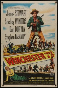 9p984 WINCHESTER '73 1sh 1950 art of James Stewart with rifle over Shelley Winters, Anthony Mann!