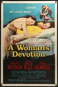 9p987 WOMAN'S DEVOTION 1sh 1956 directed by Paul Henreid, Battle Shock, lover or love-mad!