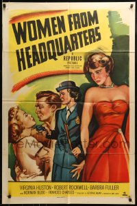 9p988 WOMEN FROM HEADQUARTERS 1sh 1950 art of female cop Virginia Huston & Robert Rockwell!