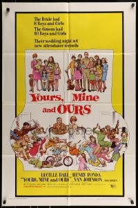 9p998 YOURS, MINE & OURS 1sh 1968 art of Henry Fonda, Lucy Ball & their 18 kids by Frank Frazetta!