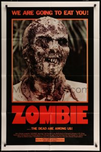 9p999 ZOMBIE 1sh 1980 Zombi 2, Lucio Fulci classic, gross c/u of undead, we are going to eat you!