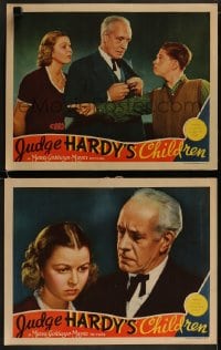 9r923 JUDGE HARDY'S CHILDREN 2 LCs 1938 Lewis Stone, Mickey Rooney as Andy Hardy, Parker!