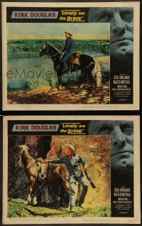 9r931 LONELY ARE THE BRAVE 2 LCs 1962 Kirk Douglas classic, Walter Matthau, Kennedy!