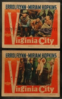 9r995 VIRGINIA CITY 2 LCs R1944 Errol Flynn, Randolph Scott, Miriam Hopkins, cool western action!