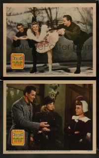 9r998 WINTERTIME 2 LCs 1943 Carole Landis, Cornel Wilde and another woman, It's got revelry!