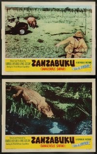 9r999 ZANZABUKU 2 LCs 1956 Dangerous Safari, cool image of charging rhino & natives!