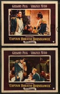 9r779 CAPTAIN HORATIO HORNBLOWER 3 LCs 1951 wonderful c/u of Gregory Peck & pretty Virginia Mayo!