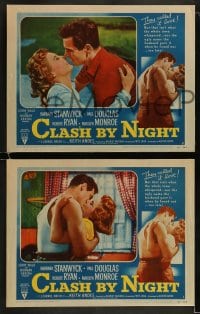 9r097 CLASH BY NIGHT 8 LCs 1952 Fritz Lang, images of Barbara Stanwyck, Robert Ryan & Paul Douglas!